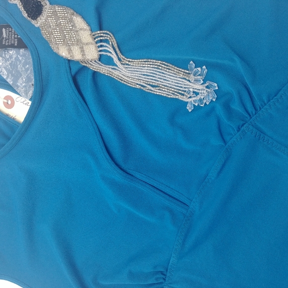 NEW Moda International VS ☆ 90s Y2K Blue Silk Beaded Stretch Tank Blouse Medium - Picture 15 of 16